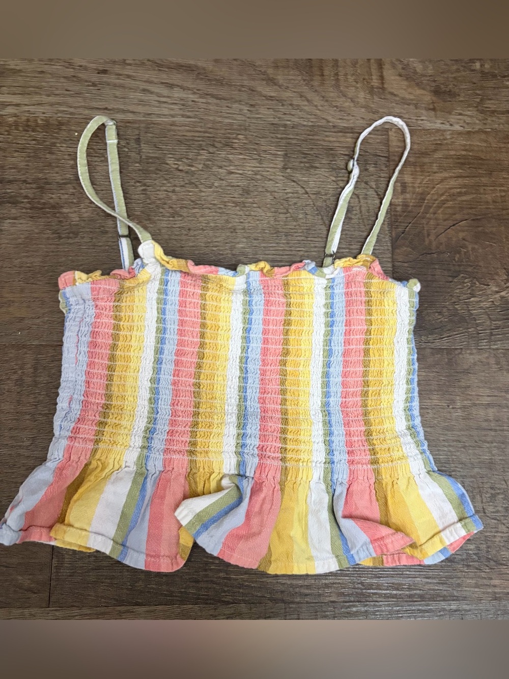 Billabong Smocked Stripe Crop Top in Yellow, Pink, Blue, White